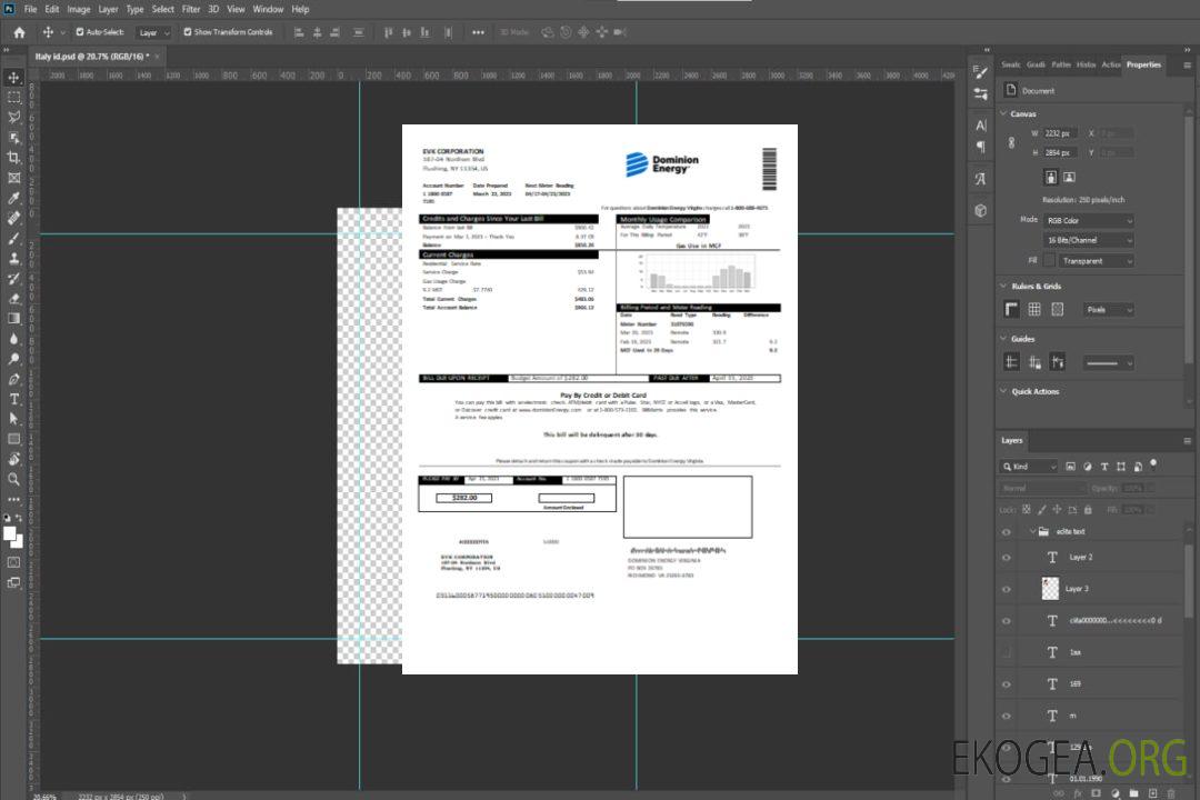 Facture commerciale de service public de Dominion Energy SCR template Facture commerciale de service public de Dominion Energy SCR template